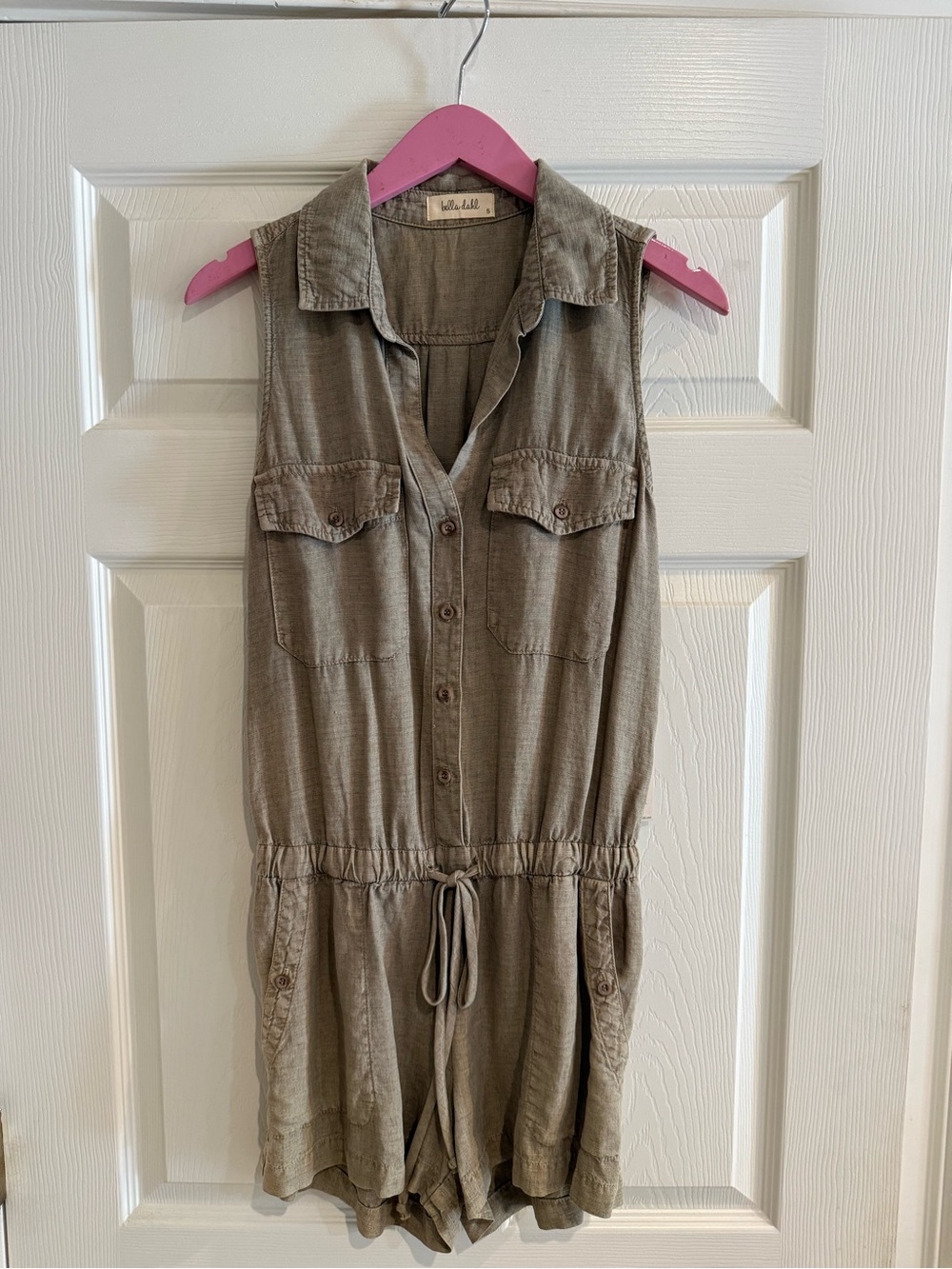 Bella Dahl Sleeveless Drawstring Romper - Taupe Green